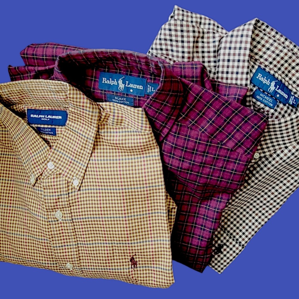 Ralph Lauren Shirt Button Down Blake Herringbone Check Men Size Large Lot of 3